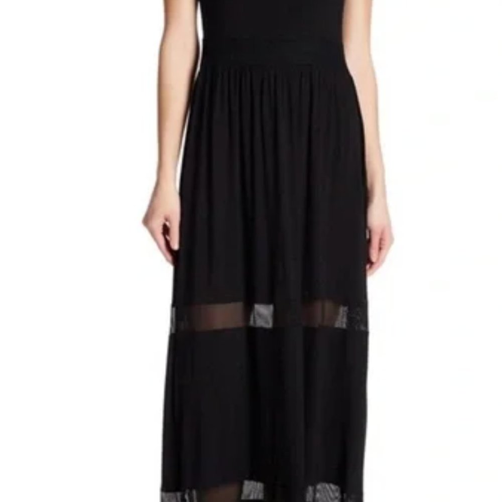 SPENSE Maxi Dress with Mesh Detail | Color: Black SIZE M/M "3/4 length sleeves"